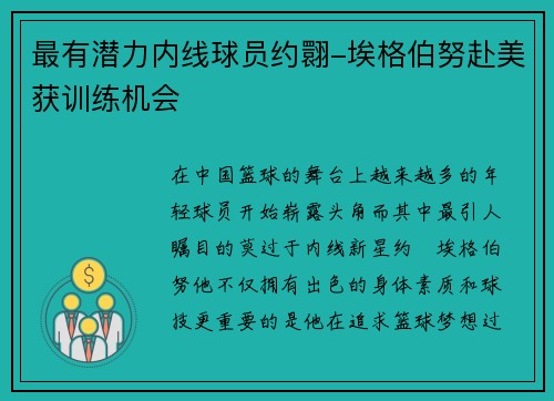 最有潜力内线球员约翾-埃格伯努赴美获训练机会