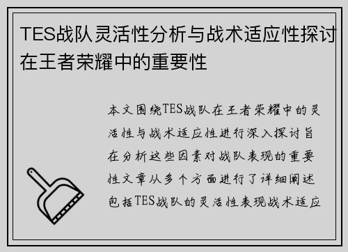 TES战队灵活性分析与战术适应性探讨在王者荣耀中的重要性